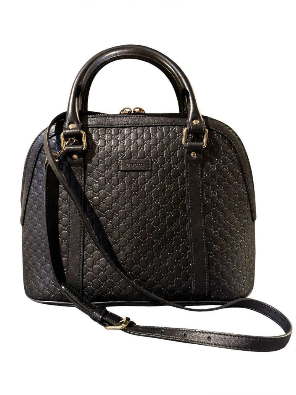 GUCCI Black Microguccisima Leather Top Handle 2way Dome Bowler Bag Satchel Auth